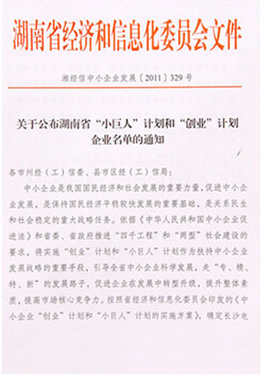 綠之韻集團(tuán)被評選為湖南省“小巨人”計劃企業(yè)